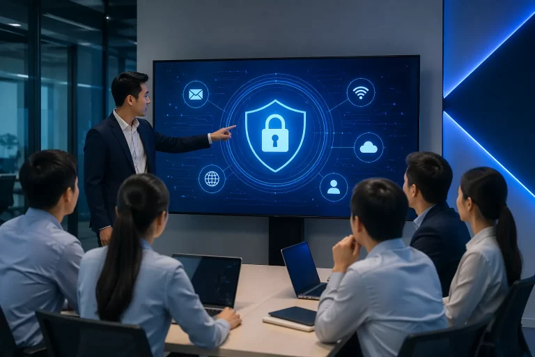 Medewerkers volgen een moderne cybersecuritytraining over veilig digitaal werken.